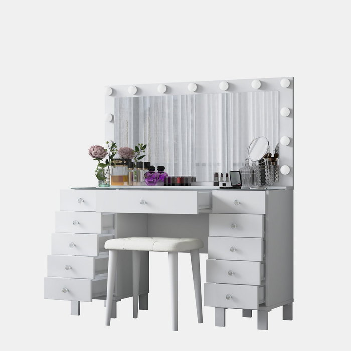 Hanah Home Mesa de Maquillaje BJ163 - 4002 con 13 Focos y Puff Blanco Hanah Home Mesa de Maquillaje BJ163 - 4002 con 13 Focos y Puff Blanco